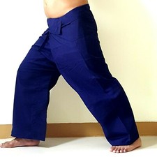 Thai Fisherman Pants Navy Blue Cotton Woven Ray Massage Beach YogaTai Chi