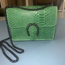Vera Pelle Italian Leather Crocodile Green Bag Crossbody Chain Clutch Evenings