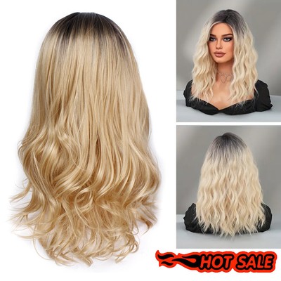 Damen Lang Perücken Blonde Langhaarperücke Wig gerade wie Echthaar Ombre Perücke