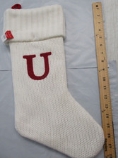 WONDERSHOP TARGET WHITE KNIT CHRISTMAS STOCKING LETTER U MONOGRAM 18" NEW