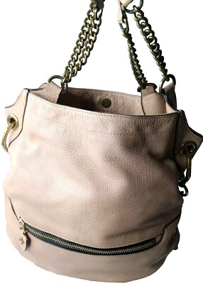 Oryany Selina Tan Leather Shoulder Hobo Bag~Chain Detail AS IS~Open Closure 