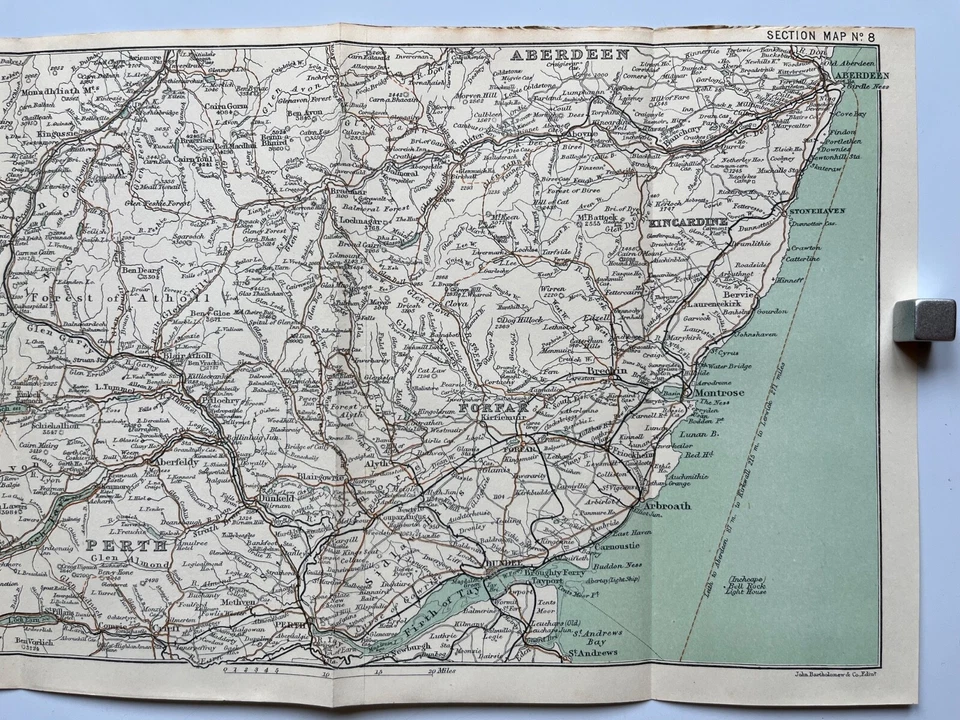 Mapa de Escocia Fort William a Perth a Aberdeen cromolitografía antigua 1915 Foto 3 de 4