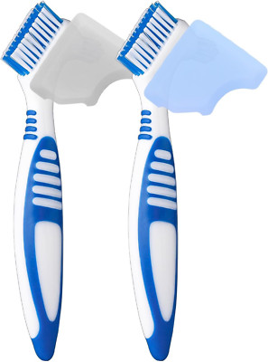 Anbbas Dual Bristle Head Denture Brush with Cover Case Dental Cleaning Brush Set