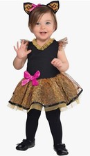 CUTIE CAT BABY COSTUME 6-12 MOS TUTU DRESS HEADBAND KITTY EARS LEOPARD PRINT
