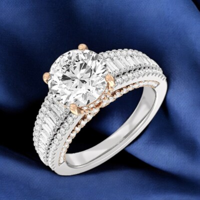 18k Gold Multi Tone Ring 3.25 Carat Round Cut Diamond IGI Lab Created