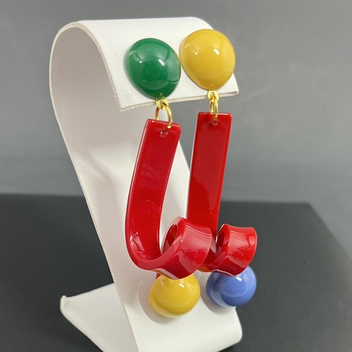 Memphis Design Style Earrings Acrylic Pierced Art to Wear Post Modern Bauhaus - Picture 5 of 9