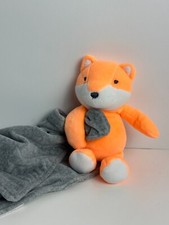 EUC Carters Plush Orange Fox Rattle Holding Grey Security Blanket Lovey Baby Toy