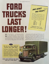 1946 Ford Trucks Last Longer 100 Hp V-8 90 Hp 6 Micro Finish Vintage Print Ad