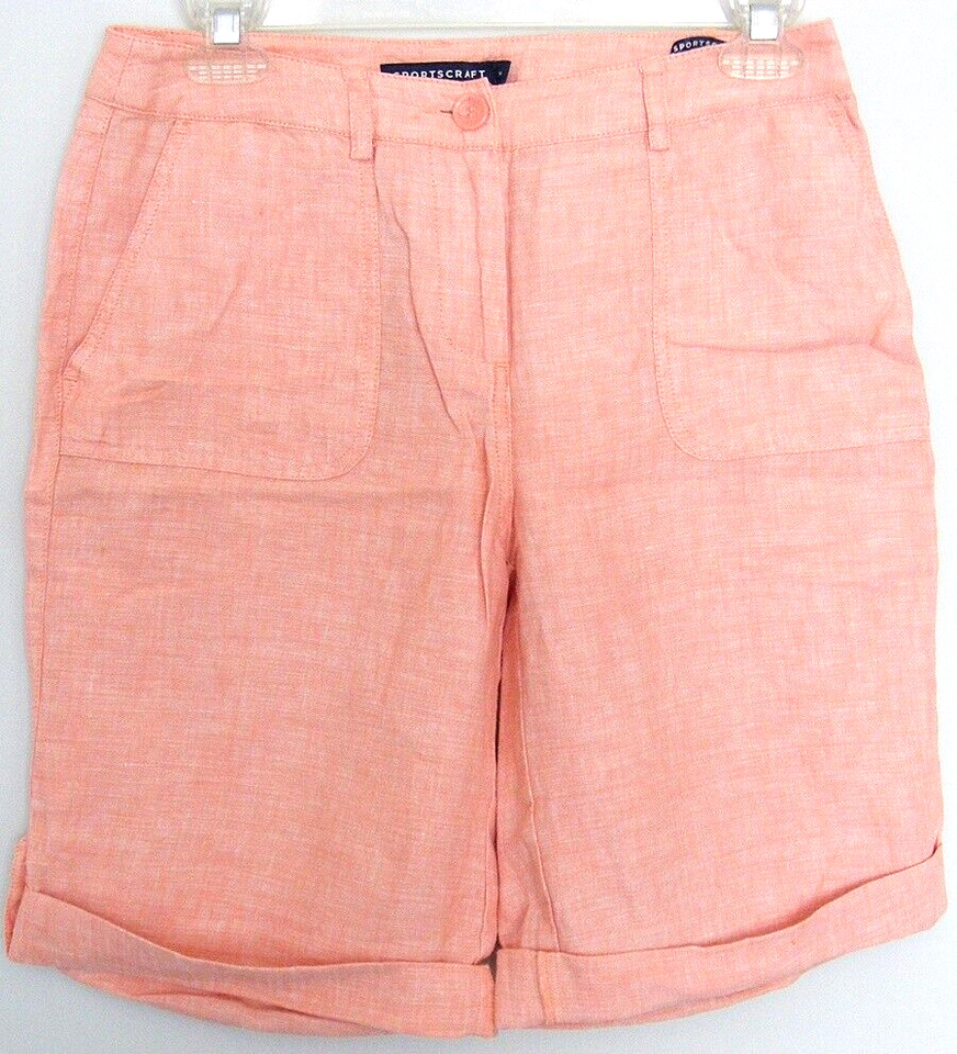 SPORTSCRAFT pure Linen SHORTS cuffed leg Pockets Button Waist 28W ~ Women sz 6