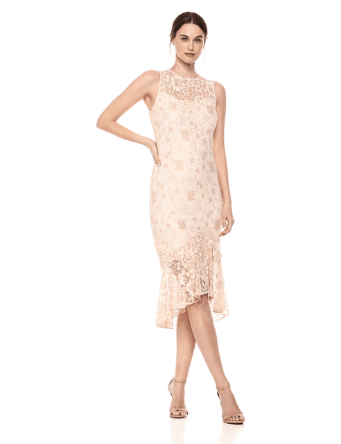 lace overlay midi dress