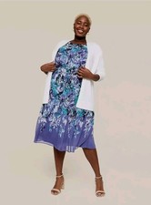 Lane Bryant Purple Floral Midi Dress Sz 16 Elastic Waist Fairy Summer Wedding