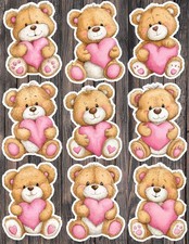 Valentine Bear Pink Heart Vinyl Stickers Set Scrapbooking Laptop Waterbottle