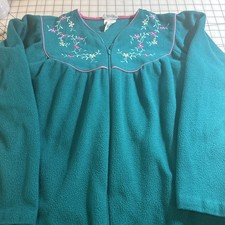 Vintage 60's/70's Women's Emerald Green Fleece Long Bathrobe Grannycore Size M