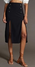 ANTHROPOLOGIE Maeve Dual Split Button Midi Navy Skirt Size 0 120
