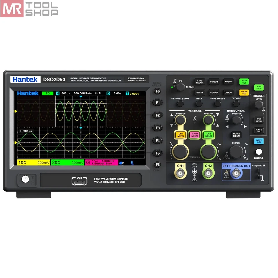 Hantek DSO2D50 2CH Digital Storage Oscilloscope Signal Generator 500Mhz 2GS/s Sa - Image 3 of 4