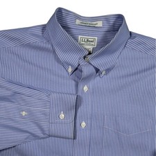 L.L. Bean Button Down Shirt Mens 16-35 Blue Excellent Striped Wrinkle Resistant