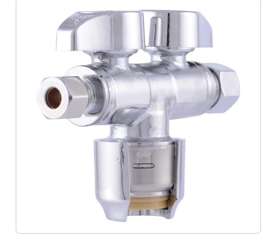 SharkBite MAX URDS123814, 1/2” x 3/8” O.D. x 1/4” O.D. Comp, Dual Shut-off Valve