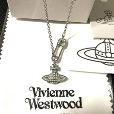Vivienne Westwood Orb Safety Pin Necklace Silver Chain Pendant P63259