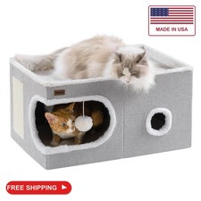 Garnpet Cat Bed for Indoor Cats Cube House, Covered Cat Cave Beds  Furniture wi