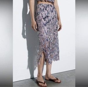 Jupe Crayon Zara Basic Argent Paillettes XS - Femme Soirée - Très Bon état