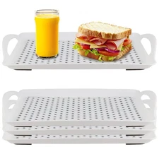 4 Pack Anti Slip Food Serving Tray With Handles 16.5x11.4x1.6 Inch Rectangular