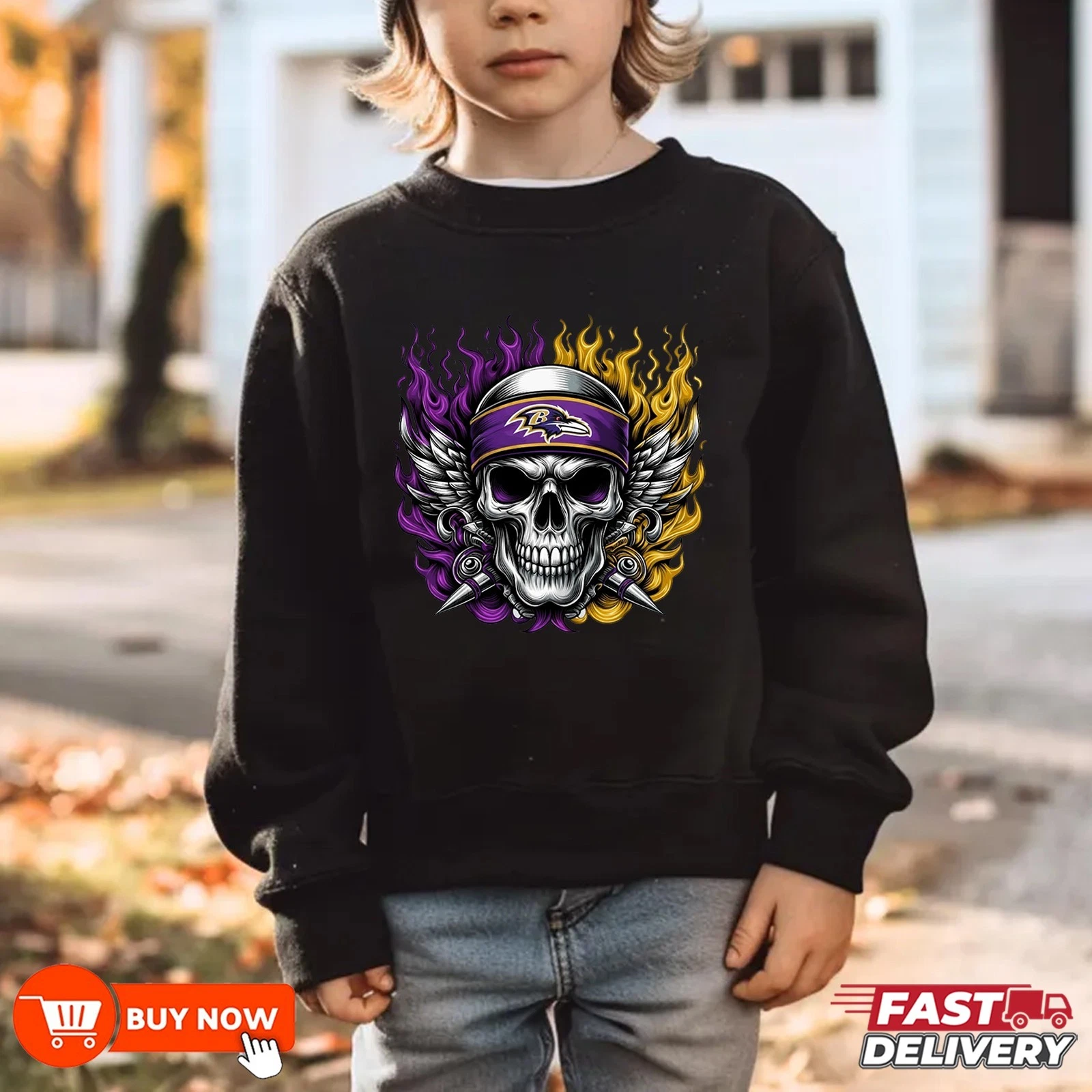 Baltimore Ravens Skull Cheers Football Sweatshirt