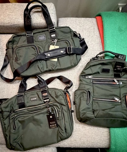 TUMI - 3 PIECE Set  Alpha Bravo Military Green W/ Orange Interior  discontinued 