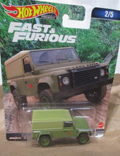 Neumáticos de goma diecast Hot Wheels Fast & Furious Premium Land Rover Defender 1:64