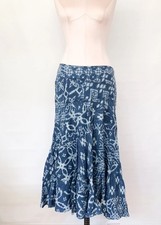 Ralph Lauren 100 linen skirt Denim blue print teared full-sweep 6 Cottage Core