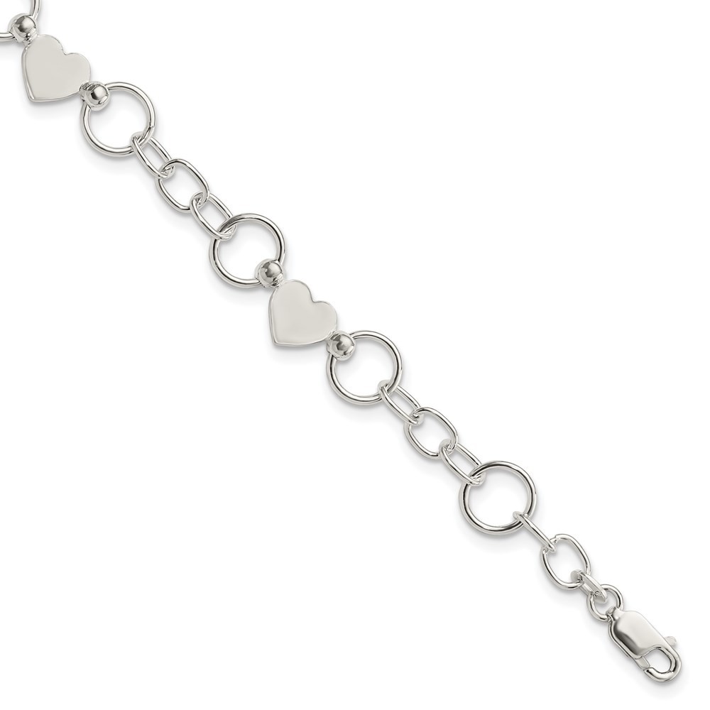 Sterling Silver Heart Bracelet 7.5