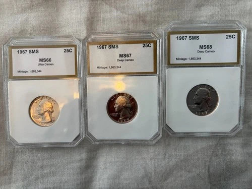 1967 SMS Washington Quarter NGC MS 66, MS 67, & MS 68 Cameos