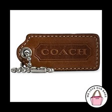 COACH Y2K VINTAGE Hang Tag 2.25" Brown  Cherry Red Leather Bag Charm Fob Large