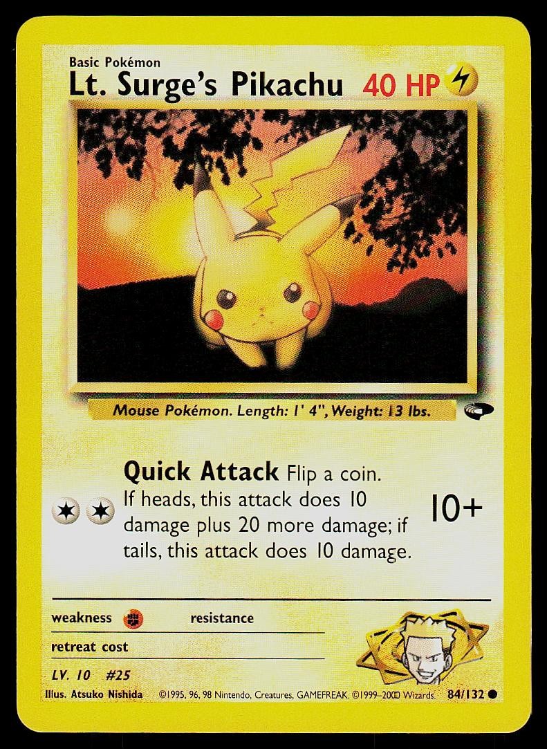Pokemon Card Gym Challenge Lt. Surge's Pikachu 84/132 Common