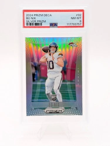 2024 Panini Prizm Deca Bo Nix True Silver Prizm Rookie RC #92 PSA 8 NM-MT