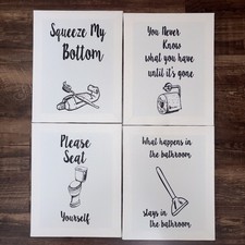 Funny Bathroom Decor Wall Art Pictures 8 X 10 X 1/2   4 Signs
