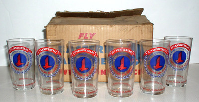 VINTAGE EASTERN AIRLINES 25TH ANNIVERSARY SET OF 6 GLASSES W/ ORIGINAL BOX