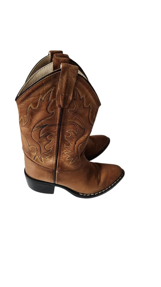 Old West Girl's or Boy's Cowboy Brown Leather Embroidered Boots Sz 110 - Image 4 of 4