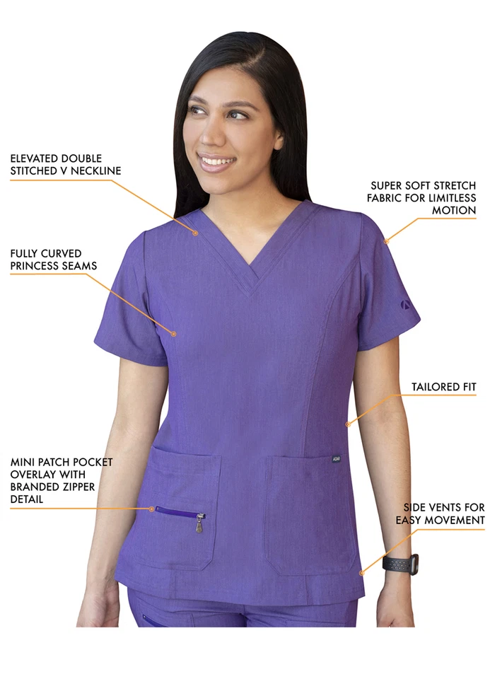 Adar Pro Heather Scrub Set For Women Enhanced V-Neck Top & Multi Pocket Pants - Image 3 of 4