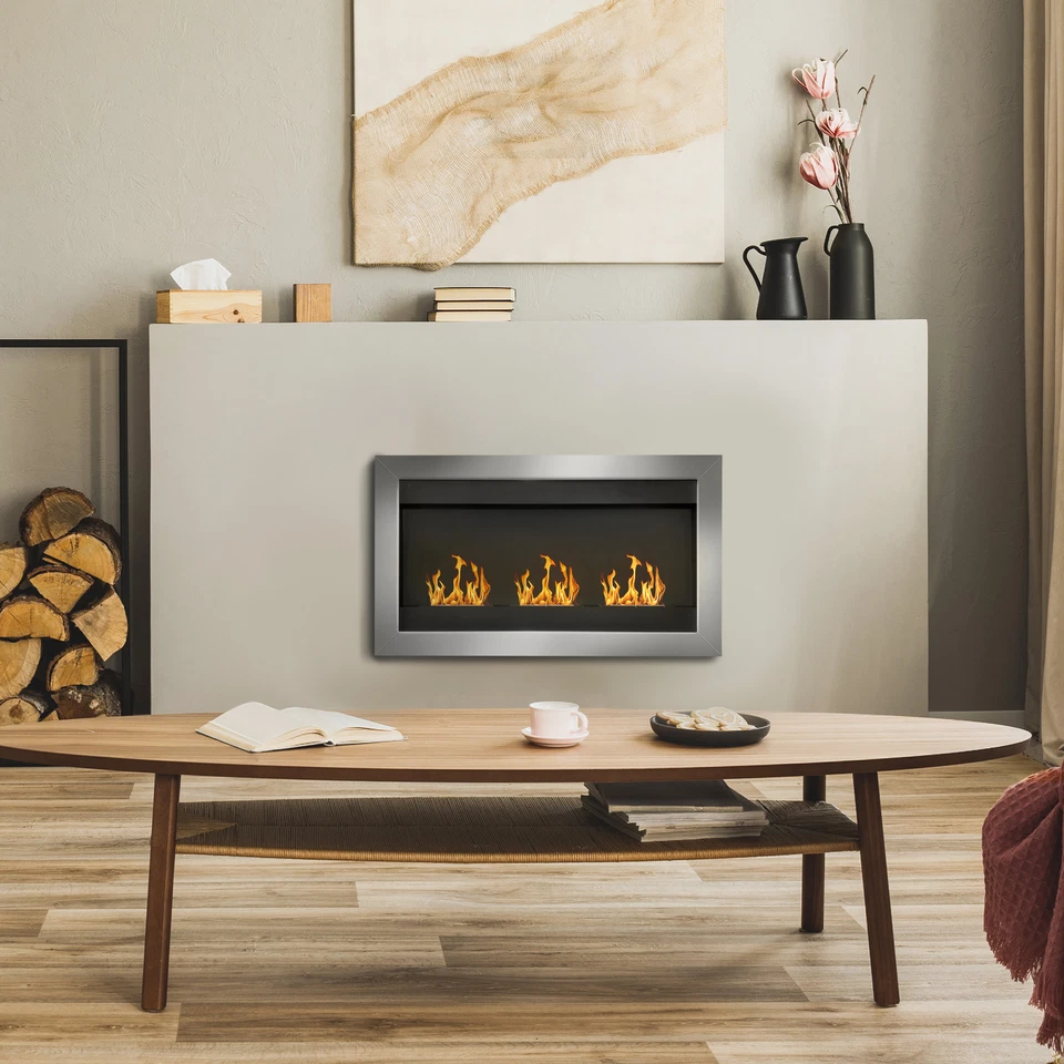 HOMCOM Camino a Bioetanolo da Parete in Acciaio Inox con 3 Bruciatori - Immagine 2 di 4