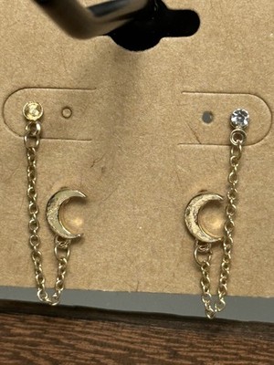 Gold Tone Moon Ear Cuff Chain Earrings Fake Helix Celestial 