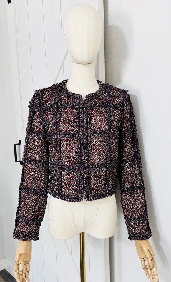 Chaqueta Blazer Diane Von Furstenberg DVF Talla 2 Fantasy Tweed Púrpura Rosa Gris Foto 4 de 4