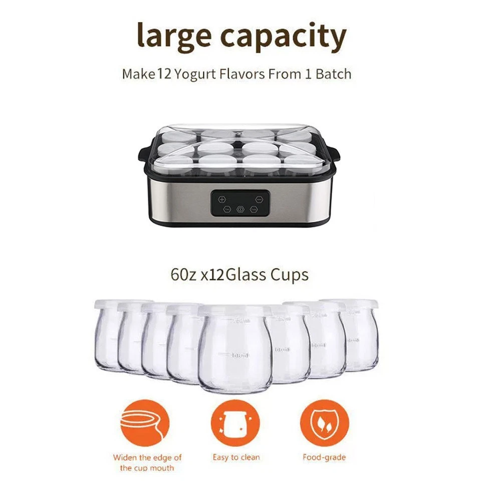 Yoghurt Maker Device with a Thermostat and 12 Jars 180ml for Homemade Yoghurt - Image 4 of 4