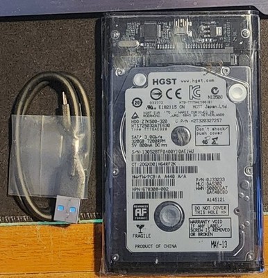 HGST 2.5'' USB External Transparent 320GB Hard Drive w Cable Z7K500-320