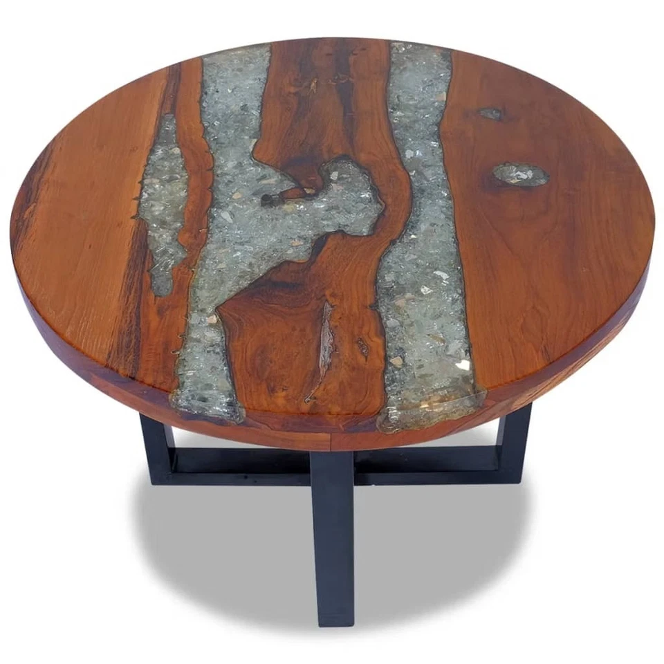 Coffee Table Multicolor Solid Teak Wood, Mango Wood, Resin Medium - Image 2 of 4