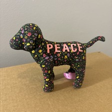 Victoria's Secret Pink Peace Dog Plush 8" Floral Flowers Black Multi Color Small
