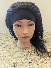 XSY Women's Human Hair Wig 18" Curly with Headband Black