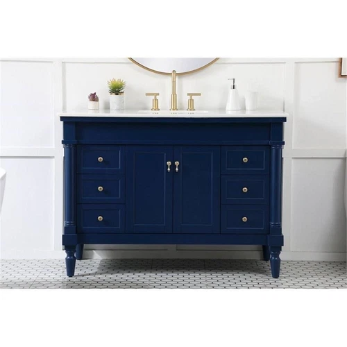 Elegant Decor Lexington 48" Solid Wood Single Bathroom Vanity in Blue - Picture 7 of 8
