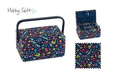HobbyGift Nähkästchen (M): PVC-Griff: Mini-Nähmaschinen, Tasche, Nadelkissen