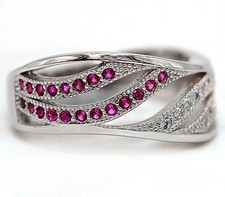 1CT Treated Ruby  White Topaz 925 Sterling Silver Ring Jewelry Sz 6 QB3-3