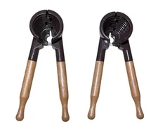 (2) Vintage Wood Handle Brown Metal Cone Shaped Nut Cracker Walnuts Pecans 7”